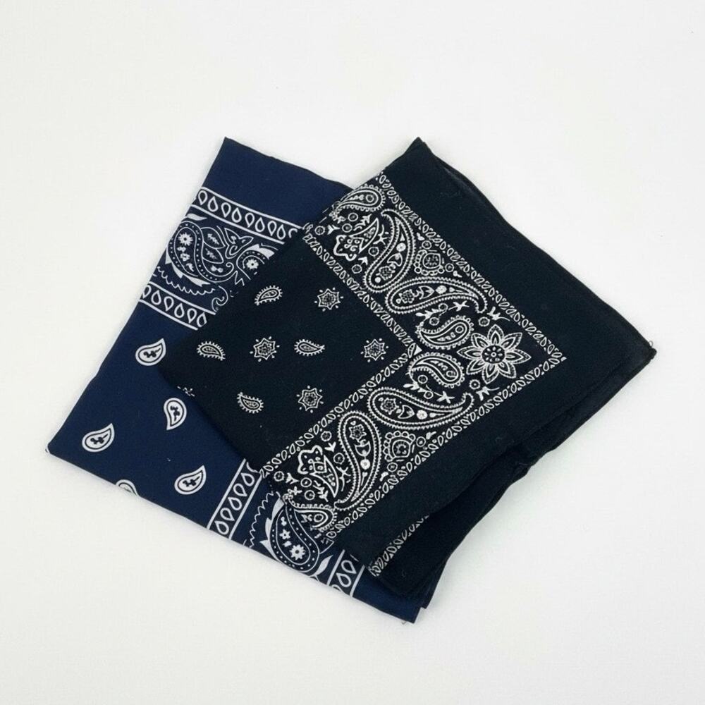 Navy Blue & Black Paisley 2 Bandana Bundle